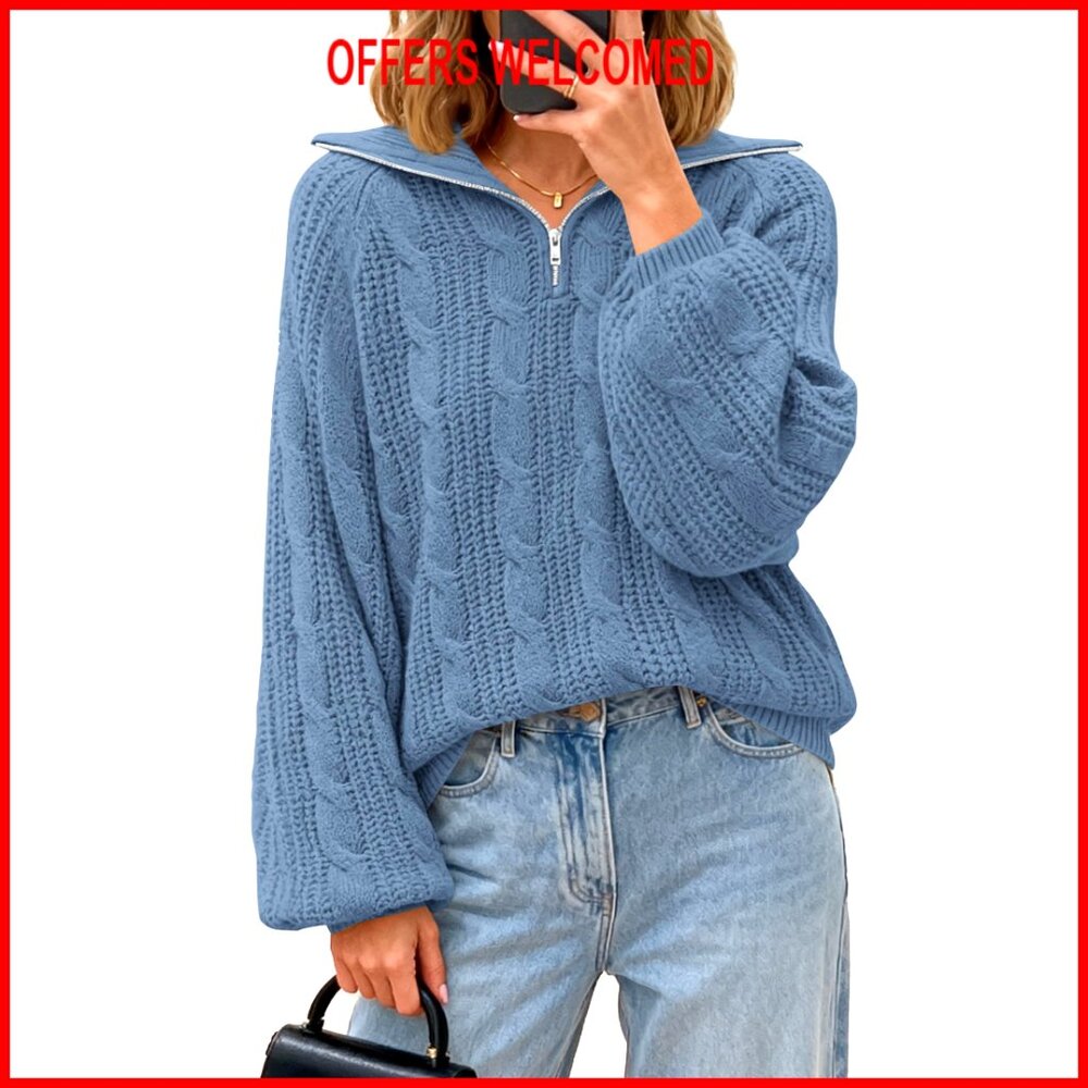 Quarter Zip Pullover Collared Cable Knit Sweater … - image 1